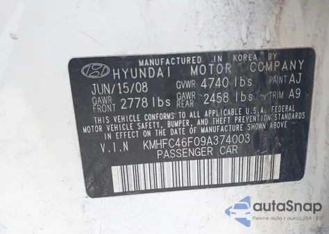 2009 Hyundai Azera Limited z USA, uszkodzony, nr VIN KMHFC46F09A374003